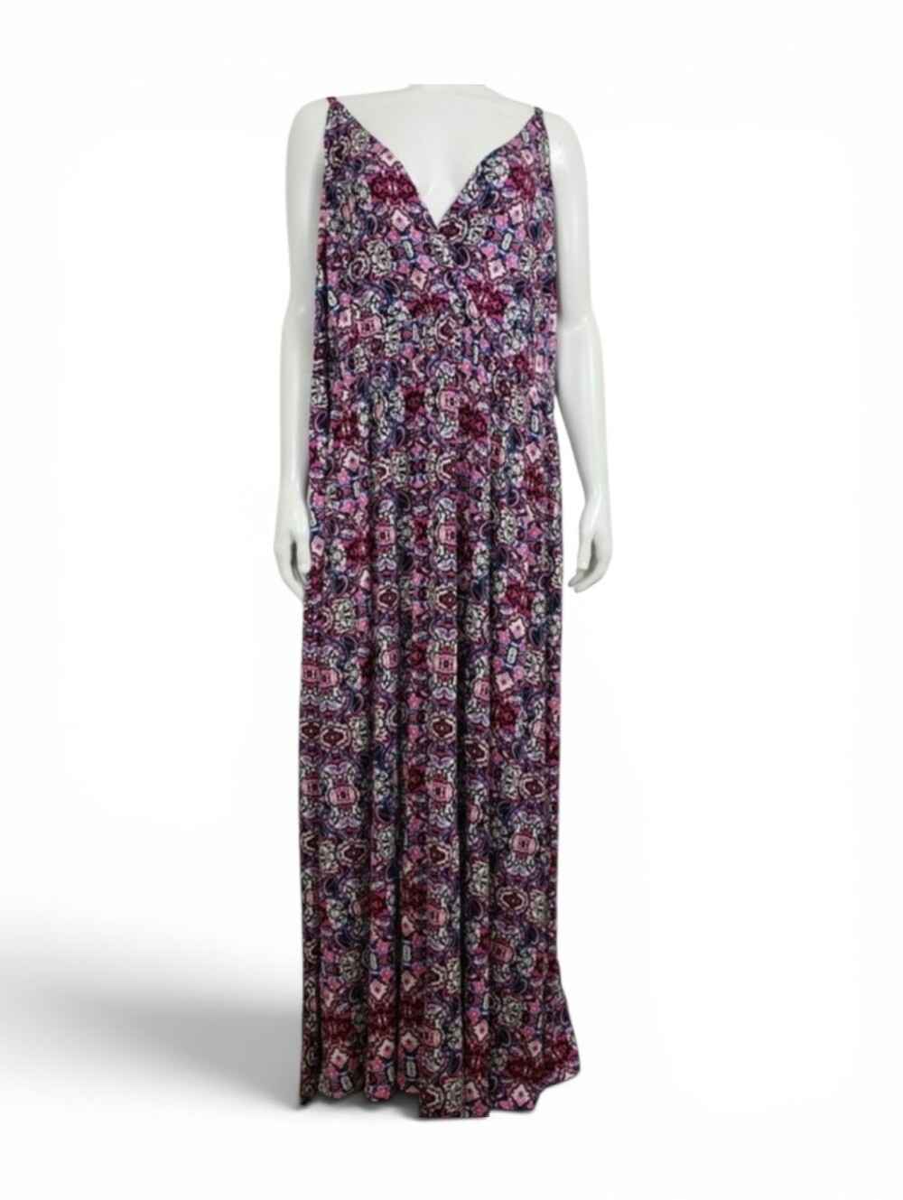 🎆 Ellos Boho Print Maxi Dress Sleeveless V‑Neck Summer Casual Flowy